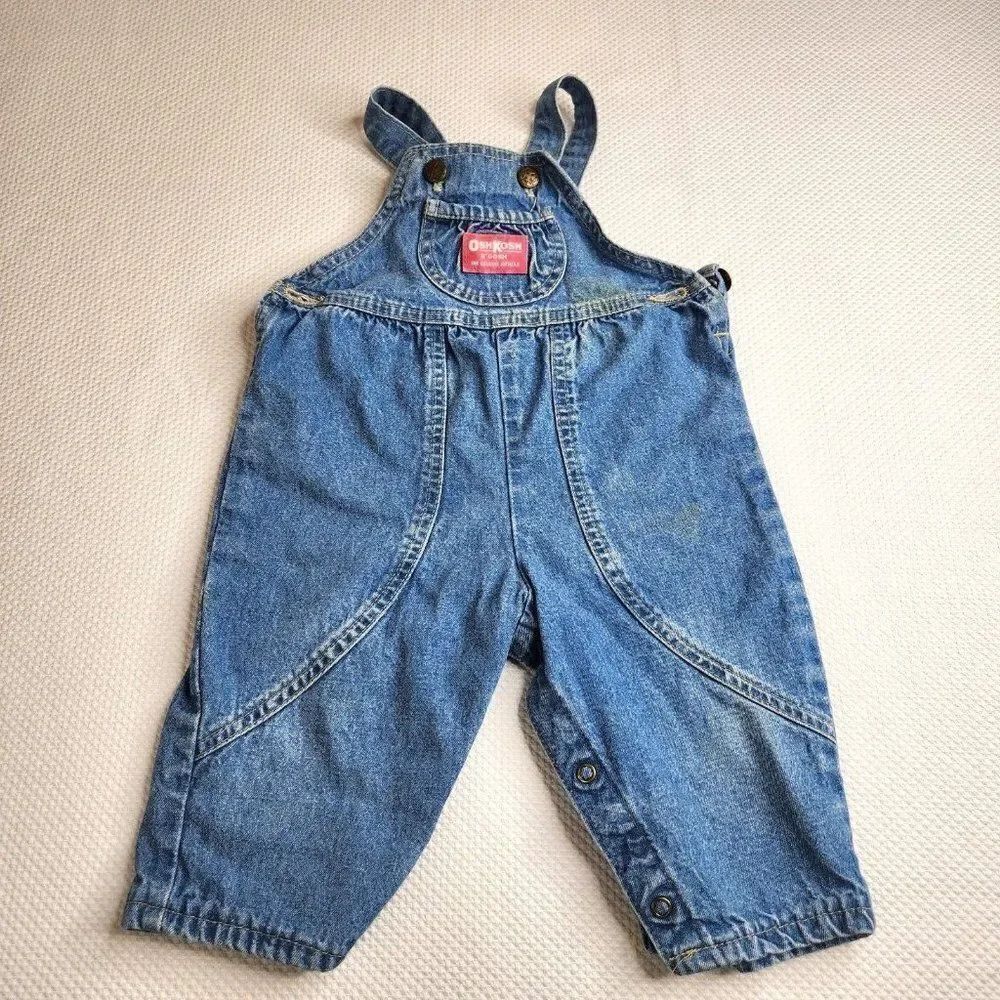 Vintage 80s OshKosh BGosh Blue Denim Bib Overalls 18 mo Made In USA